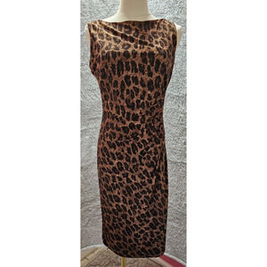 LRL Lauren Ralph Lauren Brown Leopard Cheetah Animal Sheath Bodycon‎ Dress 8